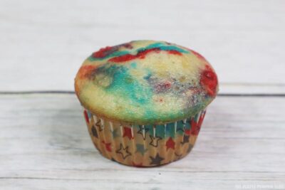 red white and blue marbled cupcake