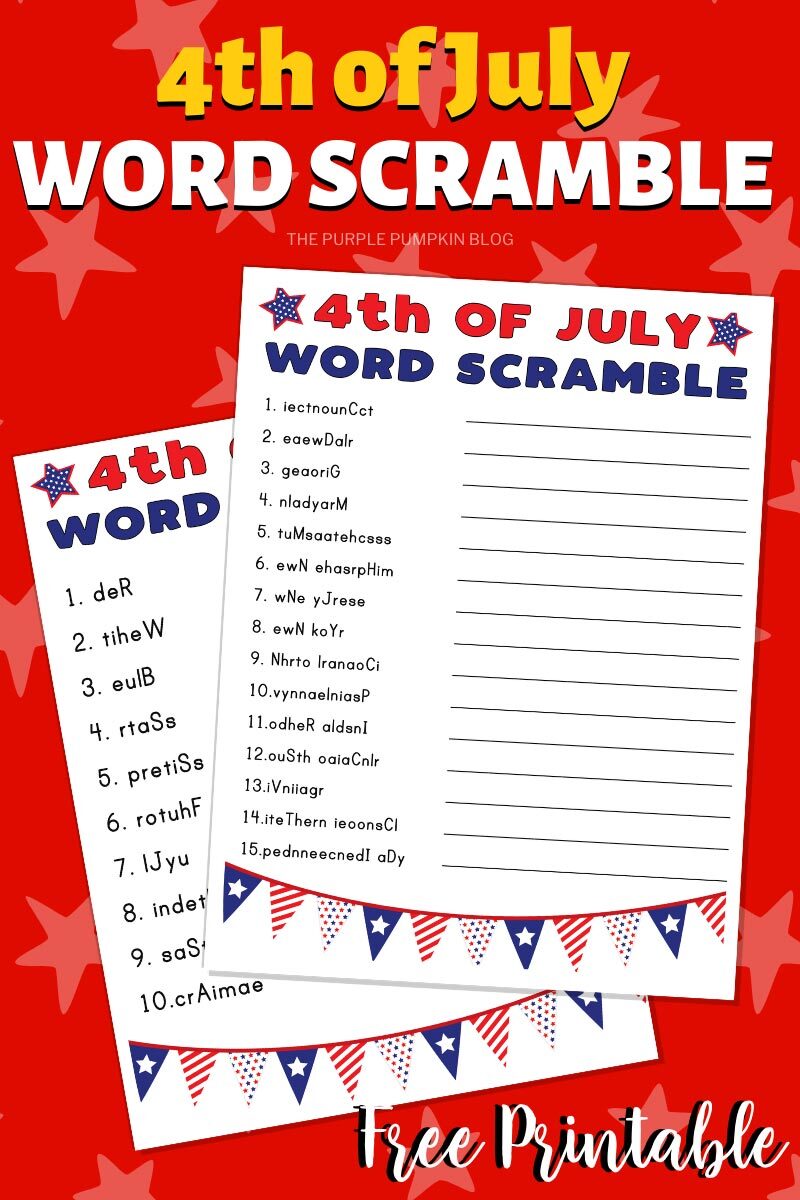 4th of July Word Scramble Free Printable