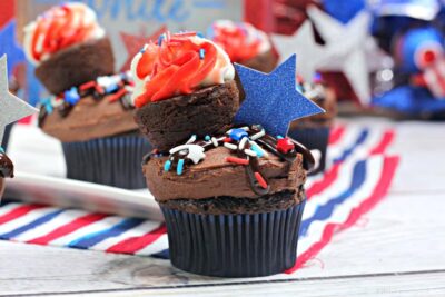 Completely deocrated brownie cupcake for 4th of July