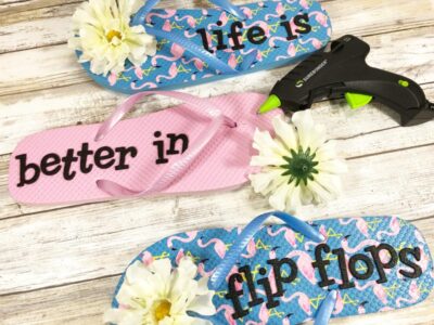 Attaching flowers to flipflops