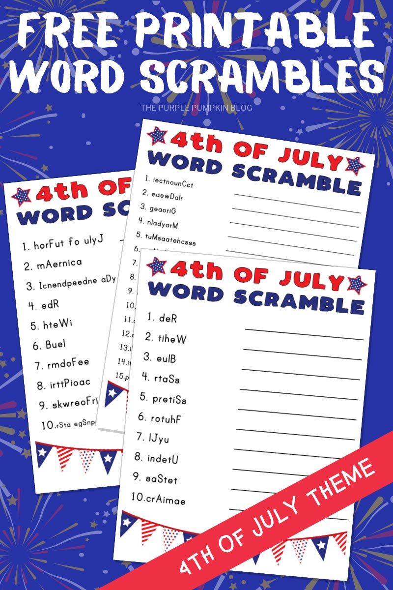 Free Printable Word Scrambles 4th of July Theme