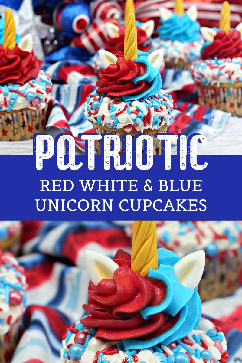 Patriotic Red white and blue unicorn cupcakes