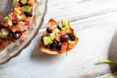 salsa added to wonton cup