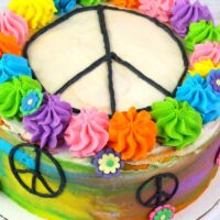 Hippie Tie Dye Cake with Peace Signs & Flowers