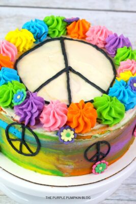Hippie Tie Dye Cake with Peace Signs & Flowers