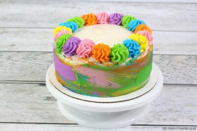 Frosted swirls on top of hippie cake