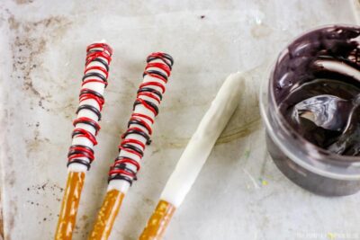 pretzel rods drizzled with candy melts