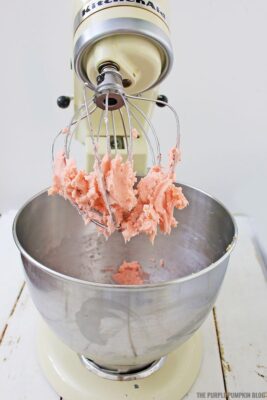Strawberry frosting in mixer