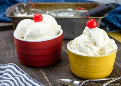 No Churn Vanilla Ice Cream with cherry on top