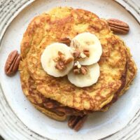 Pumpkin Spice Pancakes with Bananas & Nuts