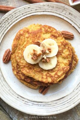 Pumpkin Spice Pancakes with Bananas & Nuts