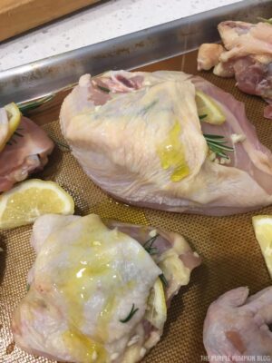 Drizzling Chicken with olive oil
