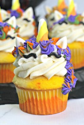 Candy Corn Halloween Unicorn Cupcakes