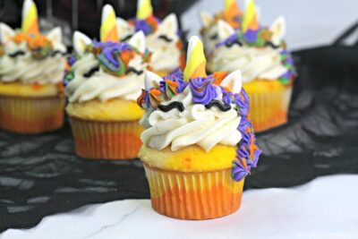 Finished Candy Corn Unicorn Cupcakes