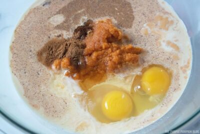 Pumpkin Pie Filling in bowl before mixing