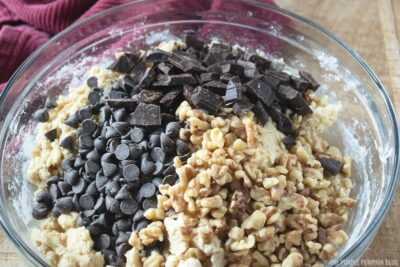 Walnuts and chocolate added to cookie dough