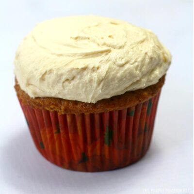 Scooped frosting on cupcake