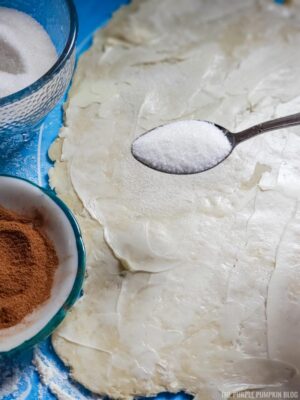 Rolled dough buttered and covered with sugar