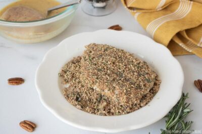 Coating Pork Chop in Chopped Pecans & Rosemary