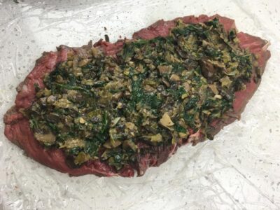 Filling spread on beef tenderloin