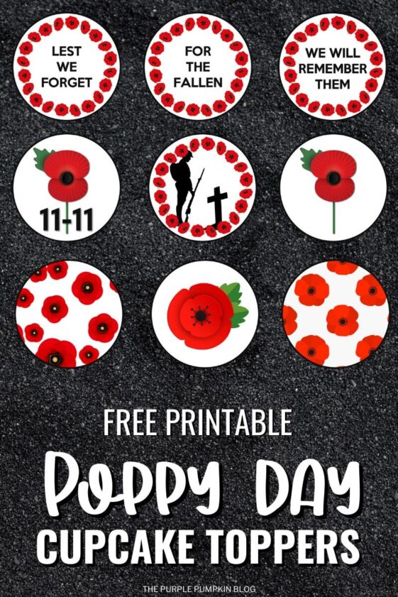 Free Printable Poppy Day Cupcake Toppers for Remembrance Day