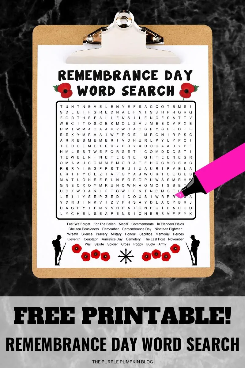 Free Printable Remembrance Day Word Searches (Poppy Day)