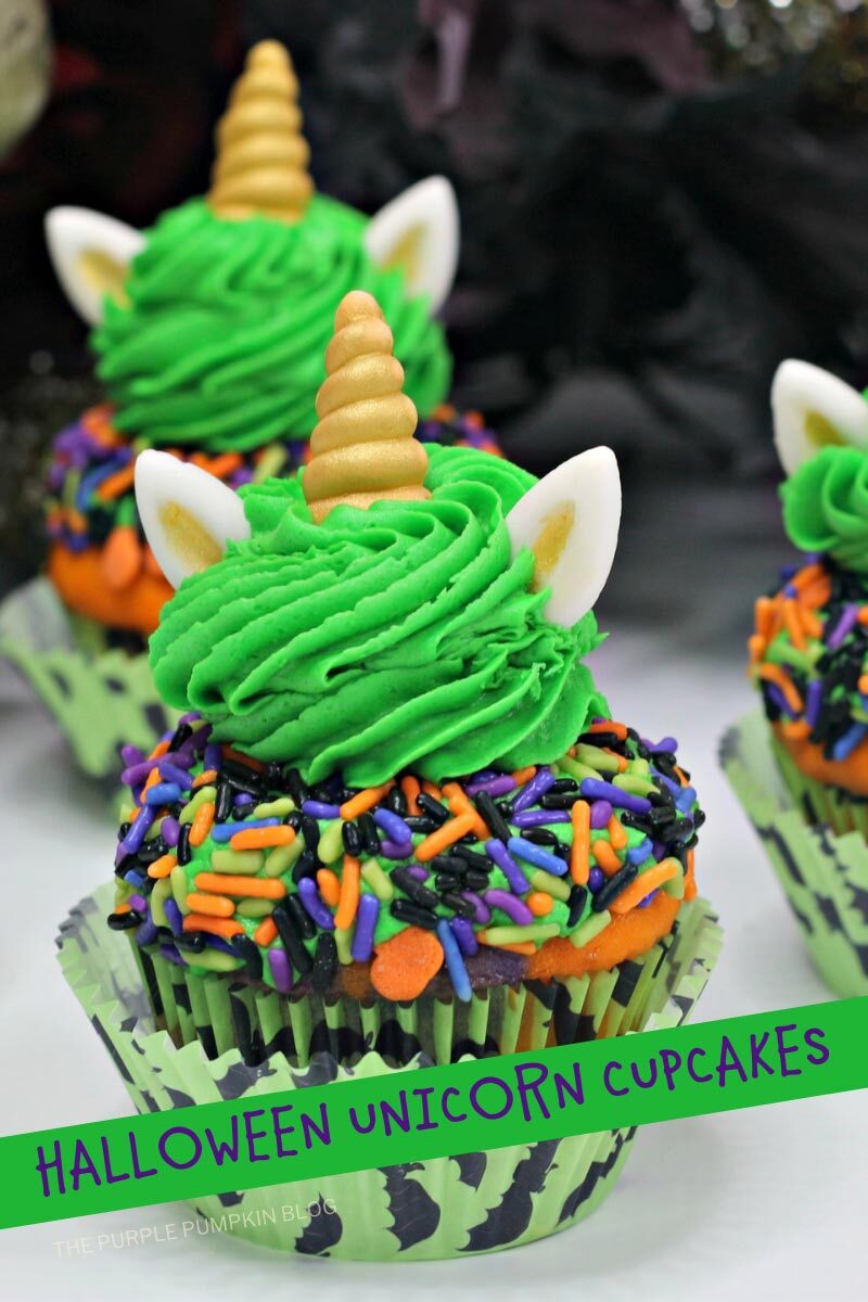 Green Halloween Unicorn Cupcakes with Frosting amp Sprinkles 