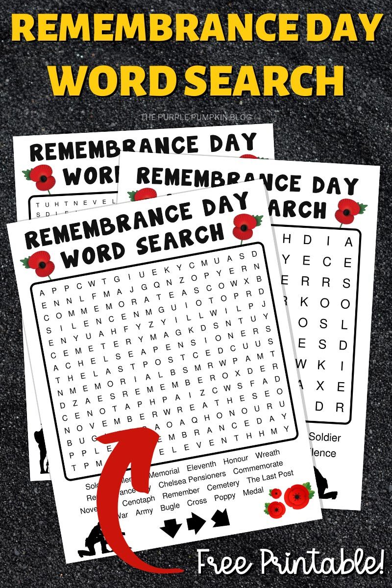 Remembrance Day Word Search free Printable
