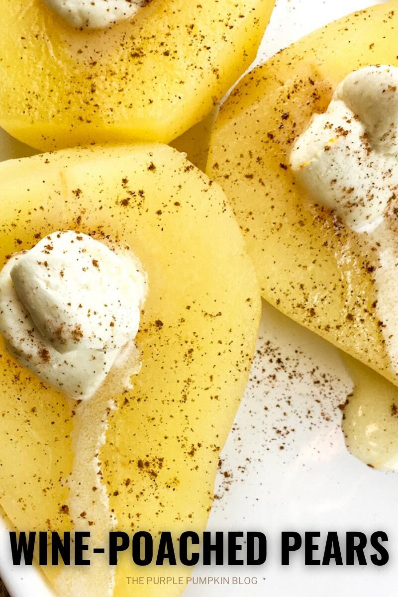 Wine Poached Pears and Cream