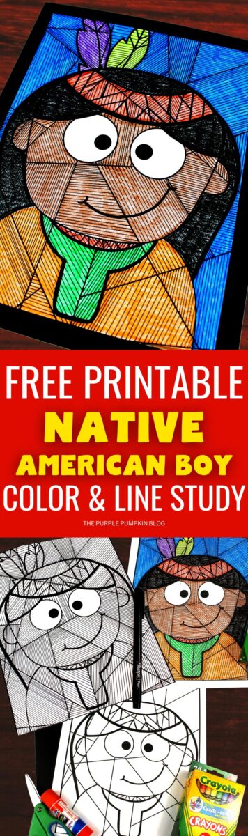 Free Printable Native American Boy Color & Line Study