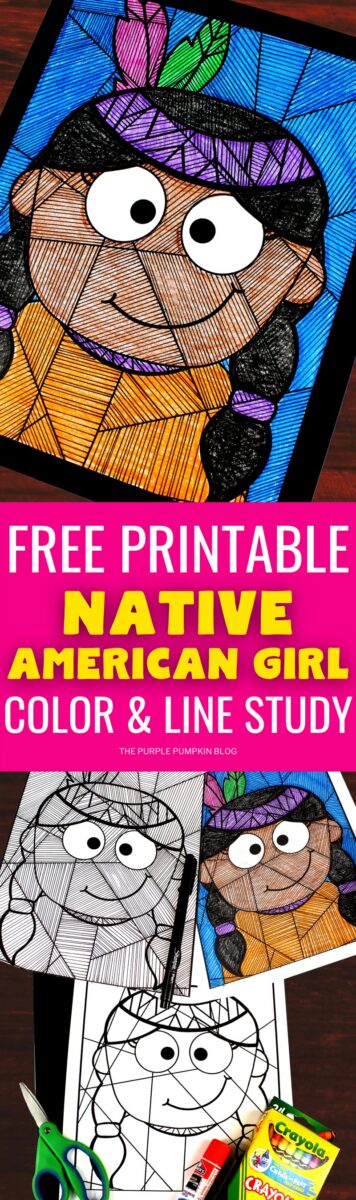 Free Printable Native American Girl Color & Line Study