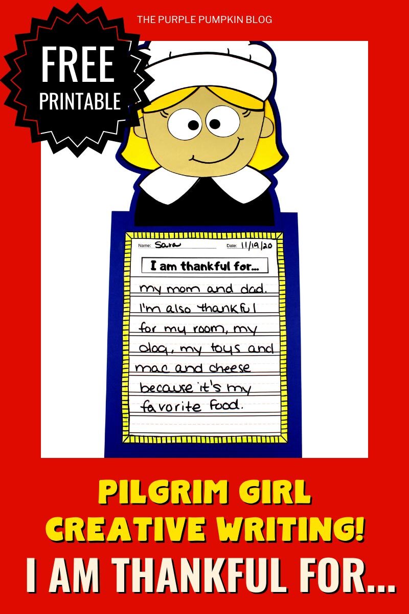 Free Printable Pilgrim Girl Creative Writing