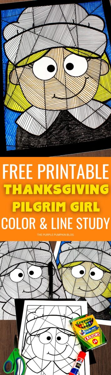 Free Printable Thanksgiving Pilgrim Girl Color & Line Study