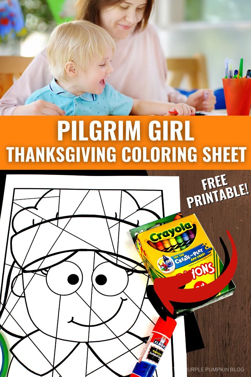Pilgrim Girl Thanksgiving Coloring Sheet Printable
