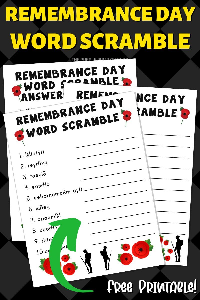 Remembrance Day Word Scramble Free Printable