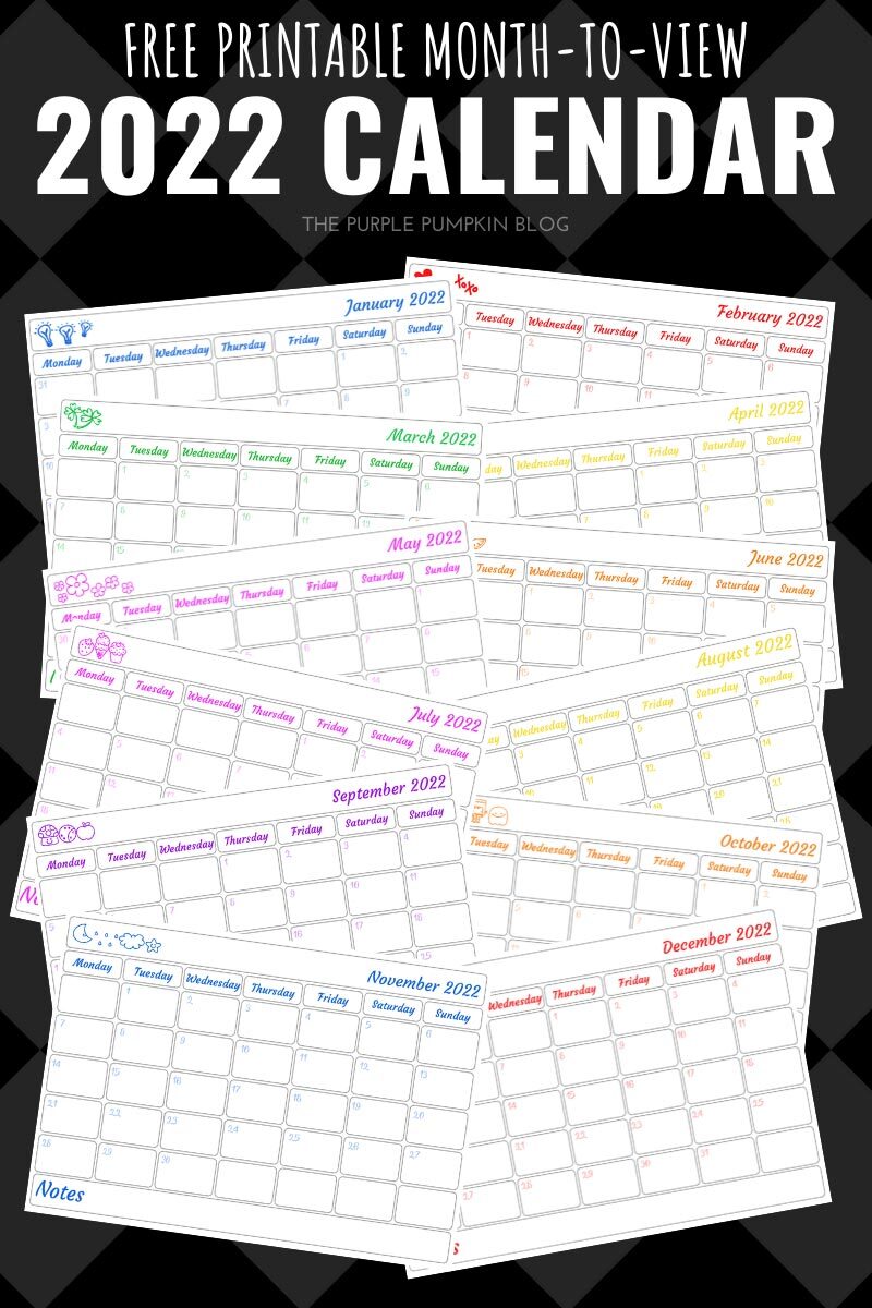 Free Printable Month-To-View 2022 Calendar