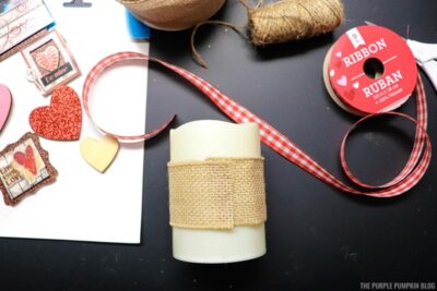 Burlap wrapped around candle
