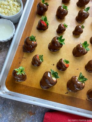 Strawberries dipped in Chocolate on Tray