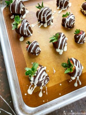 Strawberries drizzled with white chocolate