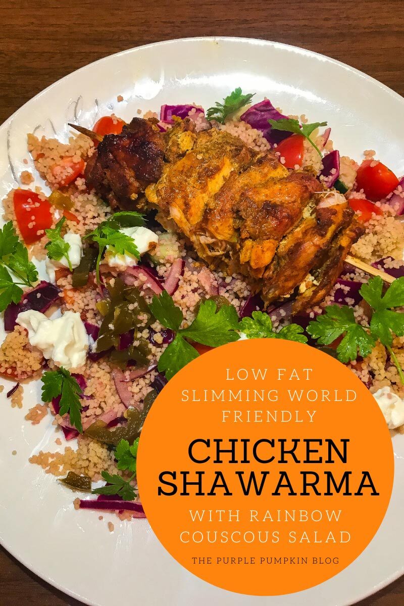 Low Fat Chicken Shawarma with Rainbow Couscous Salad
