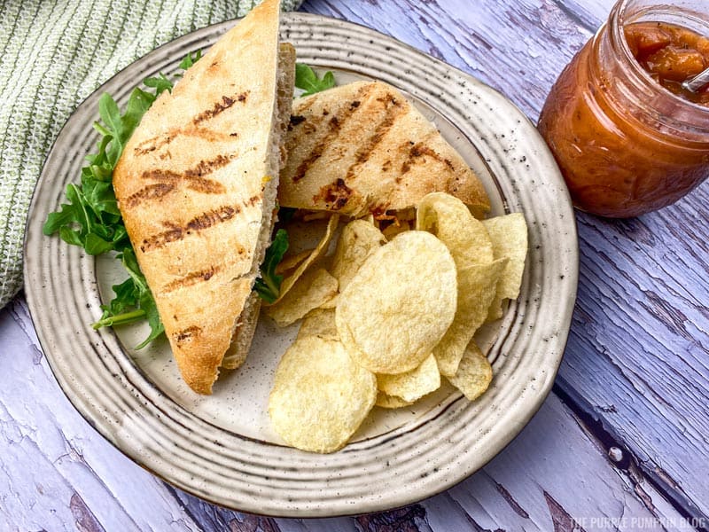 Chicken & Brie Panini Sandwich with Peach Compote