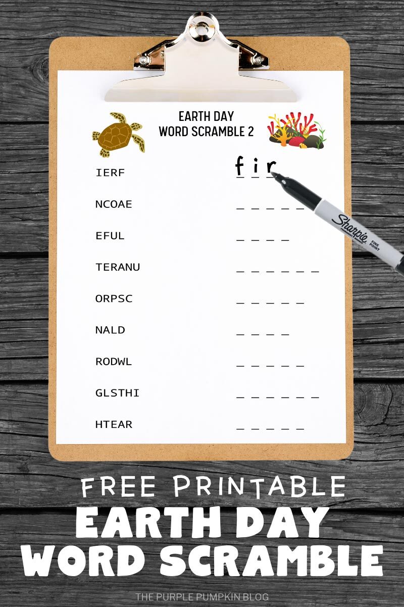 Free Printable Earth Day Word Scramble Puzzle