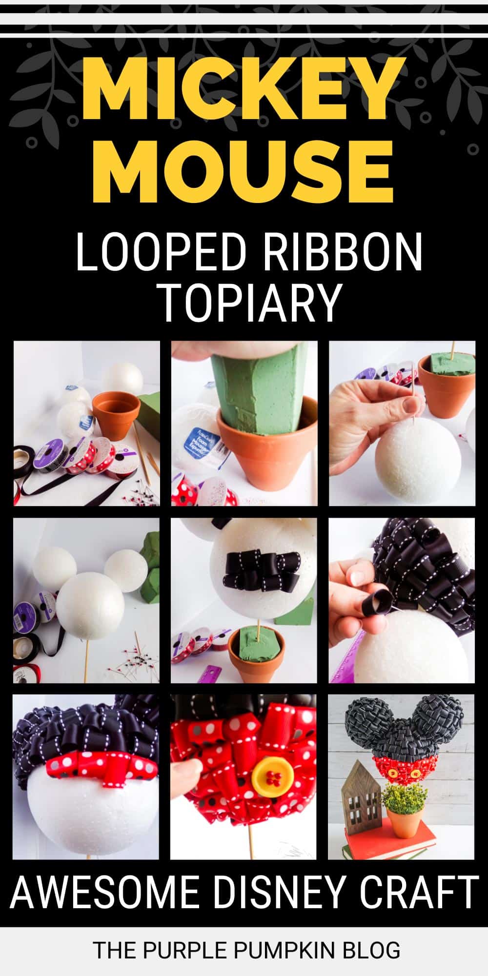 Gorgeous Mickey Mouse Topiary Craft with Looped Ribbons