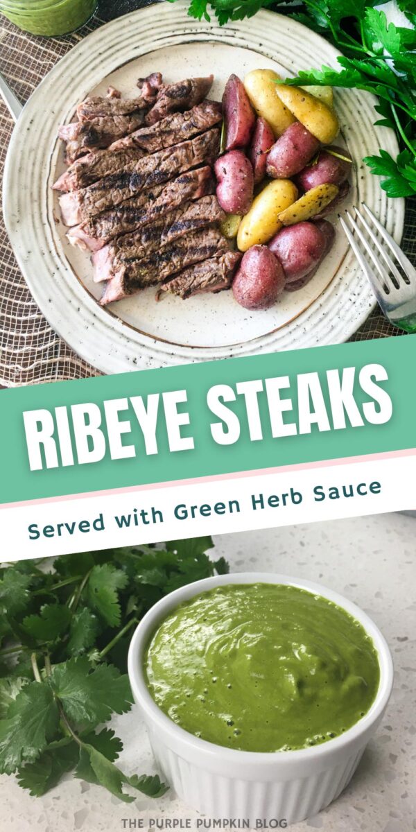 Ribeye Steaks served with Green Herb Sauce