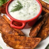 Spicy Sweet Potato Wedges and Herbed Coconut Dip Recipe