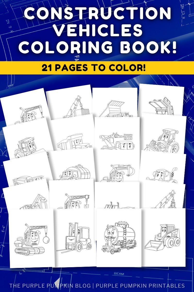 21 Page Construction Vehicles Coloring Book