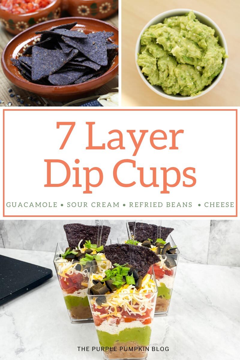 7 Layer Dip Cups with Guacamole, Sour Cream, Refried Beans, and Cheese