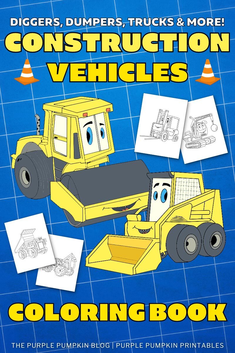 21-Page Construction Vehicles Coloring Book!