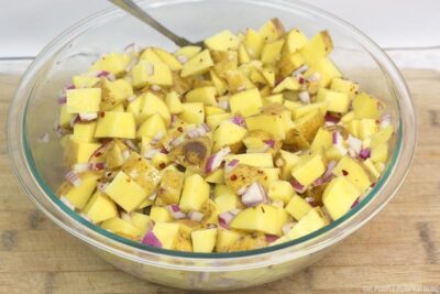 Cubed potatoes mixed