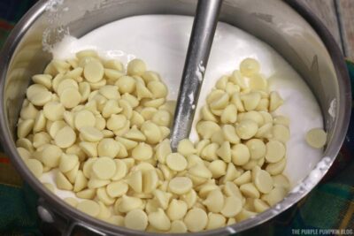 Adding white chocolate chips